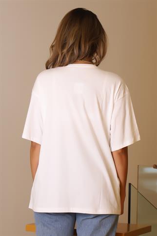 SIFIR YAKA BASIC KADIN EKRU  T-SHİRT  29456-2Y5