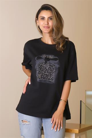 SIFIR YAKA BASIC KADIN SİYAH T-SHİRT 29456-2Y5