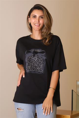 SIFIR YAKA BASIC KADIN SİYAH T-SHİRT 29456-2Y5