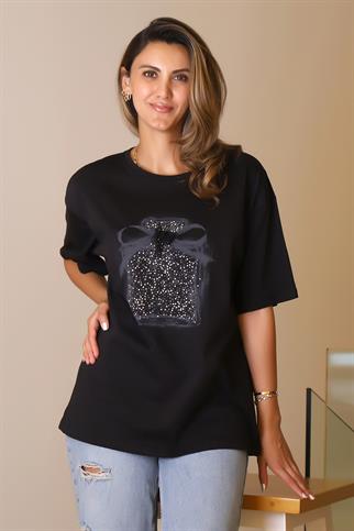 SIFIR YAKA BASIC KADIN SİYAH T-SHİRT 29456-2Y5