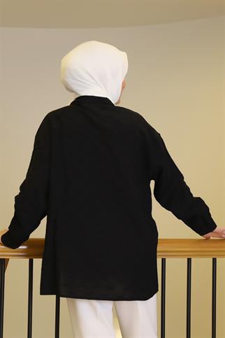 ARKASI UZUN SİYAH KADIN GÖMLEK  29586-2Y5