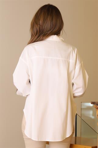 FİL BASKILI UZUN KOLLU  EKRU KADIN GÖMLEK  29591-2Y5