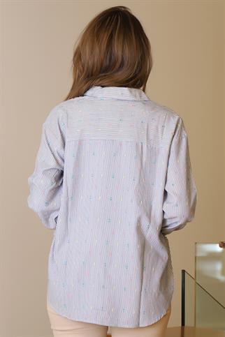 UZUN KOLLU DÜĞMELİ LACİ EKRU KADIN GÖMLEK  29754-2Y5