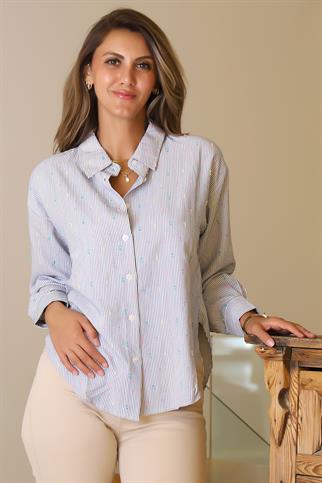 UZUN KOLLU DÜĞMELİ LACİ EKRU KADIN GÖMLEK  29754-2Y5