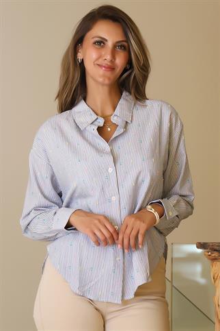 UZUN KOLLU DÜĞMELİ LACİ EKRU KADIN GÖMLEK  29754-2Y5