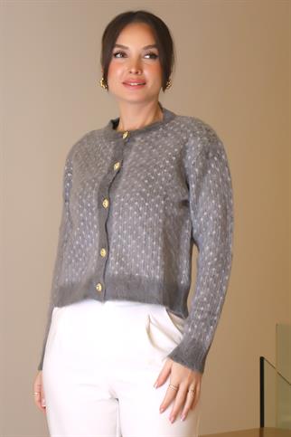 SIFIR YAKA DÜĞMELİ ANTRASİT KADIN TRİKO 4468-2K5