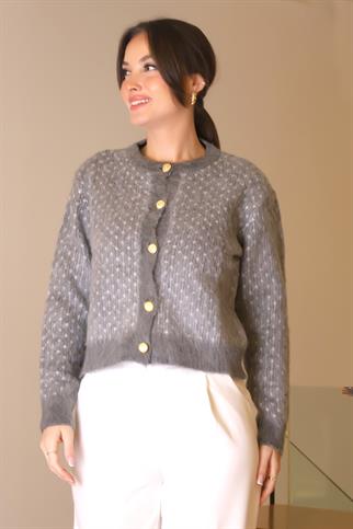 SIFIR YAKA DÜĞMELİ ANTRASİT KADIN TRİKO 4468-2K5