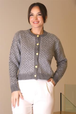 SIFIR YAKA DÜĞMELİ ANTRASİT KADIN TRİKO 4468-2K5