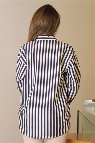 UZUN KOLLU ÇİZGİLİ LACİ KADIN GÖMLEK  7844-2Y5