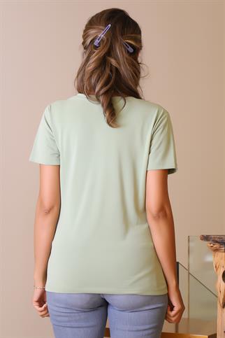 V YAKA KISA KOLLU ÇAĞLA KADIN T-SHİRT  S0017431-2Y5