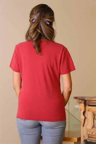 V YAKA KISA KOLLU BORDO  KADIN T-SHİRT S0017431-2Y5