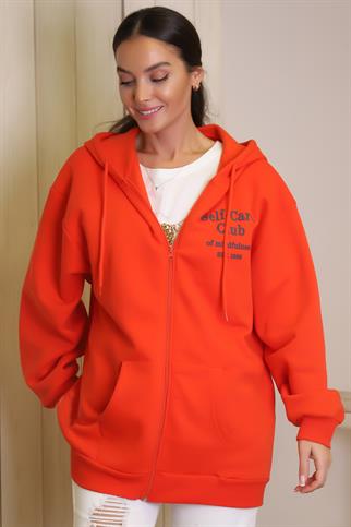 YAZI BASKILI ORANJ KADIN SWEATSHİRT  W0008410-2K3