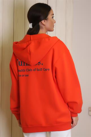 YAZI BASKILI ORANJ KADIN SWEATSHİRT  W0008410-2K3