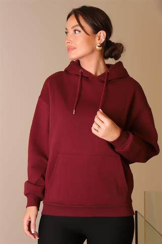 KANGURU CEPLİ KAPÜŞONLU BORDO KADIN SWEATSHİRT  W0010224-2K5