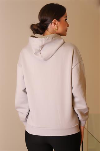 KANGURU CEPLİ KAPÜŞONLU GRİ KADIN SWEATSHİRT W0010224-2K5