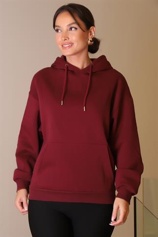 KANGURU CEPLİ KAPÜŞONLU BORDO KADIN SWEATSHİRT  W0010224-2K5