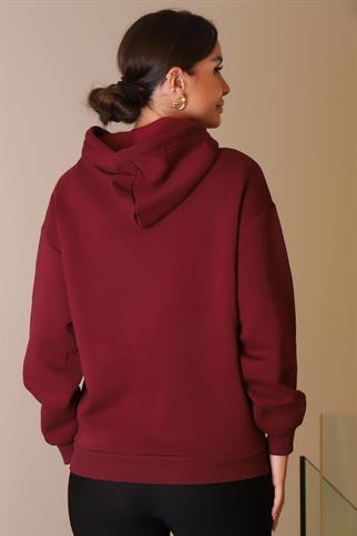 KANGURU CEPLİ KAPÜŞONLU BORDO KADIN SWEATSHİRT  W0010224-2K5
