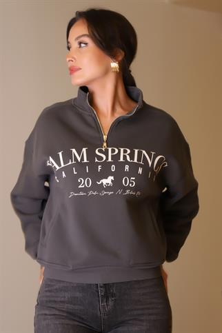 YAKASI FERMUARLI UZUN KOLLU ANTRASİT KADIN SWEATSHİRT  W0011135-2K5