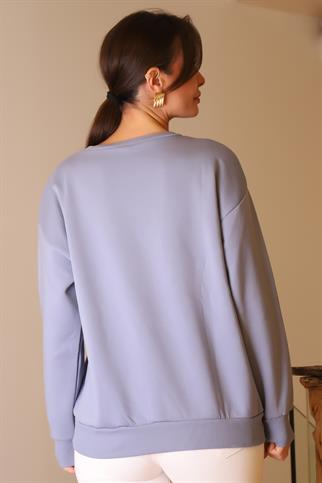 BİSİKLET YAKA MAVİ KADIN SWEATSHİRT  W0011203-2K5
