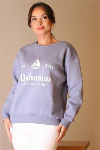 BİSİKLET YAKA MAVİ KADIN SWEATSHİRT  W0011203-2K5