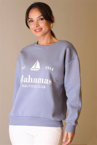 BİSİKLET YAKA MAVİ KADIN SWEATSHİRT  W0011203-2K5