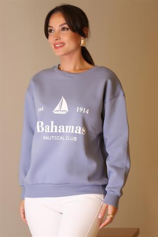 BİSİKLET YAKA MAVİ KADIN SWEATSHİRT  W0011203-2K5