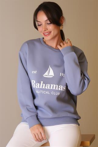 BİSİKLET YAKA MAVİ KADIN SWEATSHİRT  W0011203-2K5
