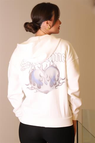 UZUN KOLLU KAPÜŞONLU EKRU KADIN SWEATSHİRT  W0011238-2K5