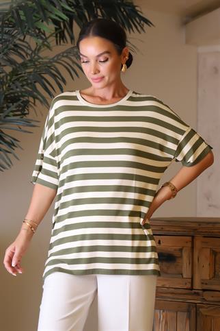 SIFIR YAKA KISA KOLLU HAKİ KADIN BLUZ 110-2Y4