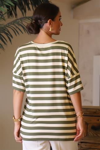 SIFIR YAKA KISA KOLLU HAKİ KADIN BLUZ 110-2Y4