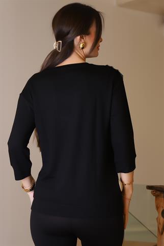 PUL İŞLEMELİ SiYAH KADIN BLUZ 00711-2K5