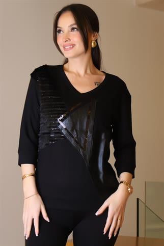 PUL İŞLEMELİ SiYAH KADIN BLUZ 00711-2K5
