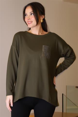 SIFIR YAKA SALAŞ HAKİ KADIN BLUZ 00727-2K5