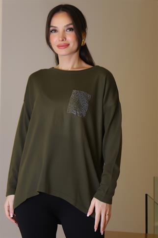 SIFIR YAKA SALAŞ HAKİ KADIN BLUZ 00727-2K5
