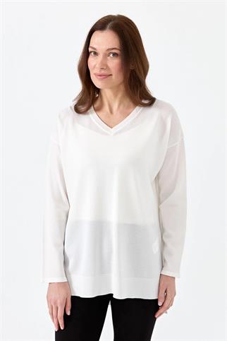 V YAKA FİTİLLİ EKRU  KADIN BLUZ 20352-2Y5