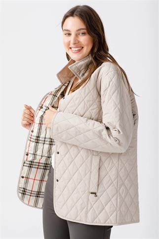 POLO YAKA ÇITÇITLI BEJ KADIN CEKET 21433-2K5