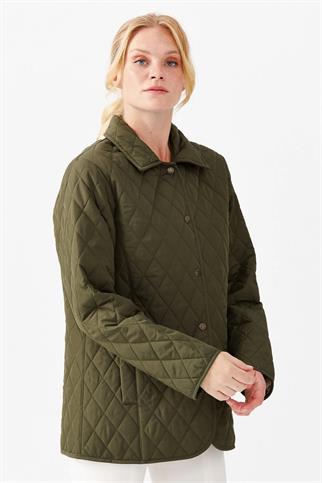 POLO YAKA ÇITÇITLI HAKİ KADIN CEKET  21433-2K5