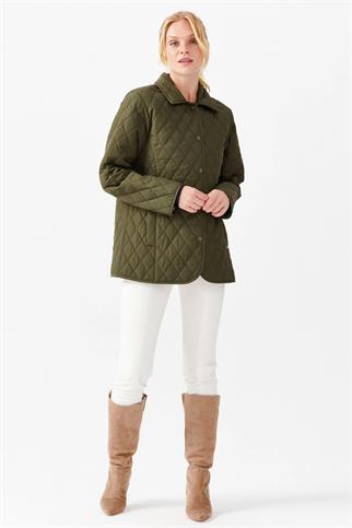 POLO YAKA ÇITÇITLI HAKİ KADIN CEKET  21433-2K5