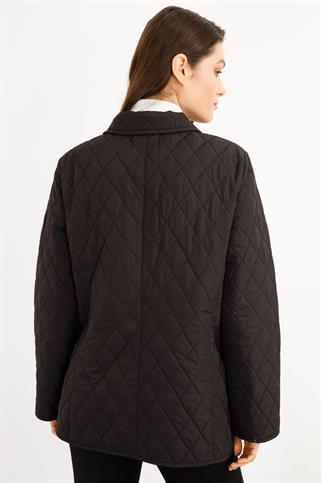 POLO YAKA ÇITÇITLI SİYAH KADIN CEKET 21433-2K5