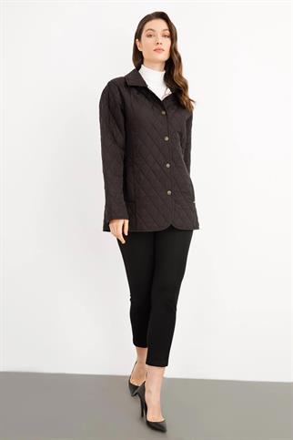 POLO YAKA ÇITÇITLI SİYAH KADIN CEKET 21433-2K5