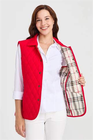 ÇITÇITLI KAPİTONE KIRMIZI KADIN YELEK 21437-2K5