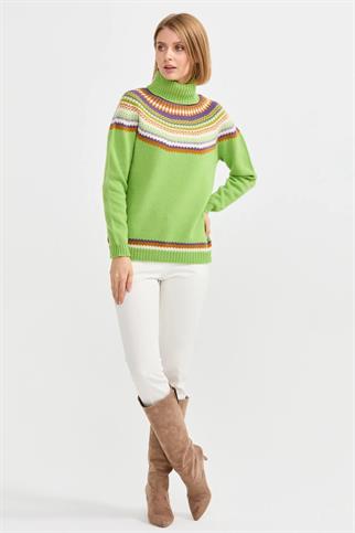 TAM BALIKÇI YEŞİL KADIN KAZAK  22087-TB-2K5