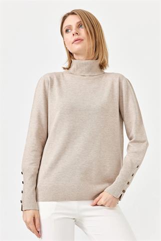 KOL UCU YIRTMAÇLI BEJ KADIN KAZAK 22330-TB-2K5