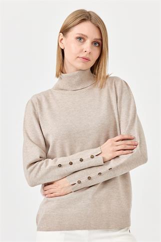 KOL UCU YIRTMAÇLI BEJ KADIN KAZAK 22330-TB-2K5