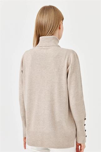 KOL UCU YIRTMAÇLI BEJ KADIN KAZAK 22330-TB-2K5