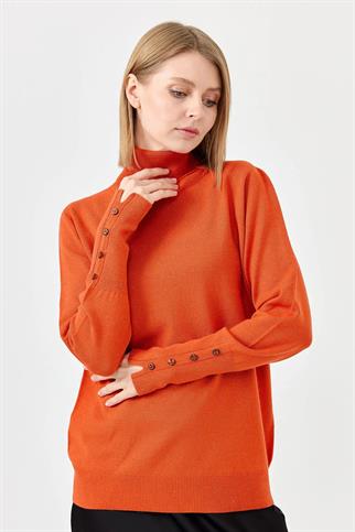 KOL UCU YIRTMAÇLI TURUNCU KADIN KAZAK 22330-TB-2K5