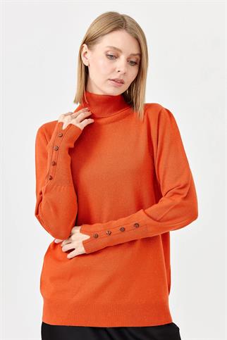 KOL UCU YIRTMAÇLI TURUNCU KADIN KAZAK 22330-TB-2K5