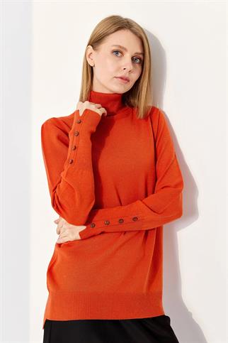 KOL UCU YIRTMAÇLI TURUNCU KADIN KAZAK 22330-TB-2K5