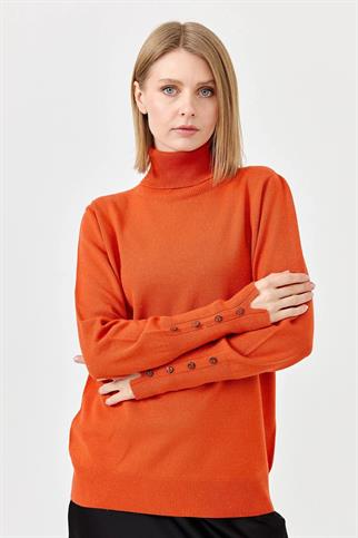 KOL UCU YIRTMAÇLI TURUNCU KADIN KAZAK 22330-TB-2K5