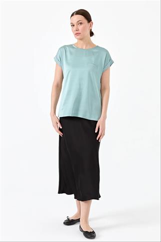 SIFIR YAKA KATLAMALI KOL YEŞİL KADIN BLUZ 22707-2Y4